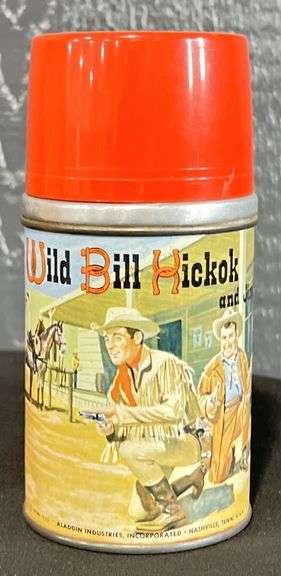 1955 Alladin "Wild Bill Hickock and Jingles" Metal Lunch Box with Thermos