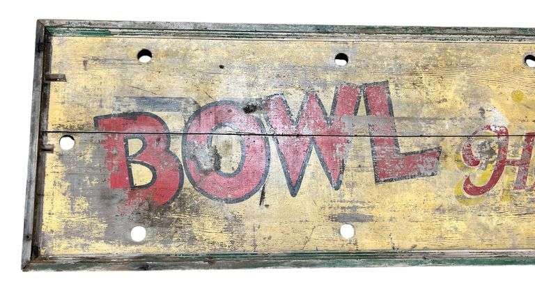 Early Bowling Alley "Bowl for Health" Wooden Sign