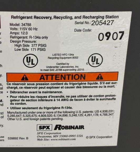 Robinair Refrigerant Recovery, Recycling & Charging Station