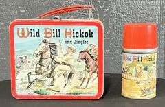 1955 Alladin "Wild Bill Hickock and Jingles" Metal Lunch Box with Thermos