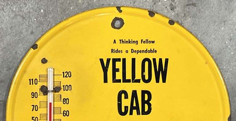 Yellow Cab Taxi Cab Service Metal Thermometer