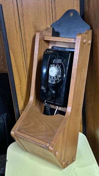 Vintage Rotary Phone with Oak Case