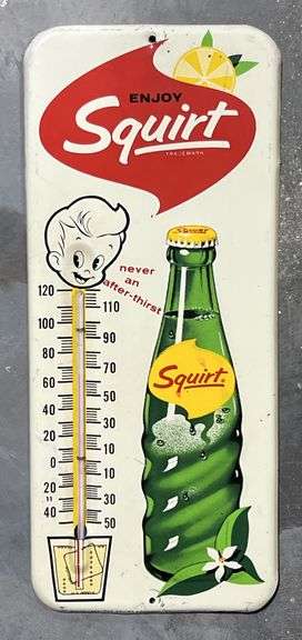 1963 Squirt Soda Metal Thermometer image