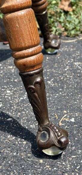 Early Oak Organ Stool with Glass Ball & Claw Feet