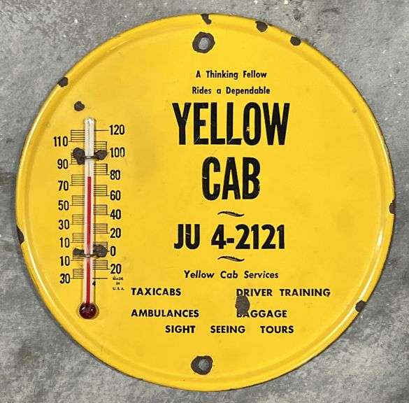 Yellow Cab Taxi Cab Service Metal Thermometer image
