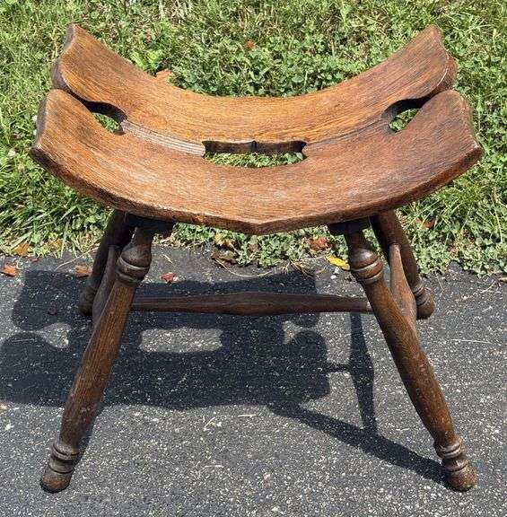 Early Oak Curved Bottom Stool