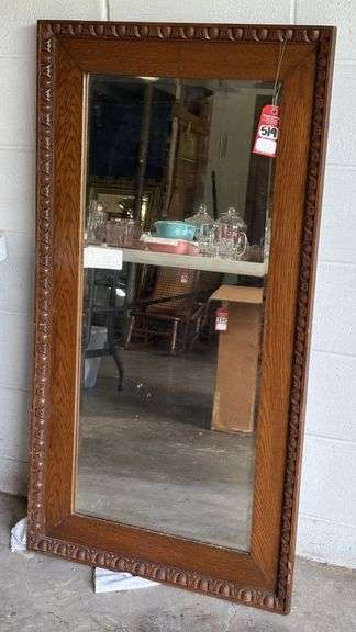 Ornate Oak Beveled Mirror