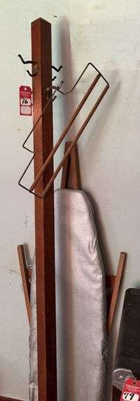 Early Oak Coat Rack & Ironing Board