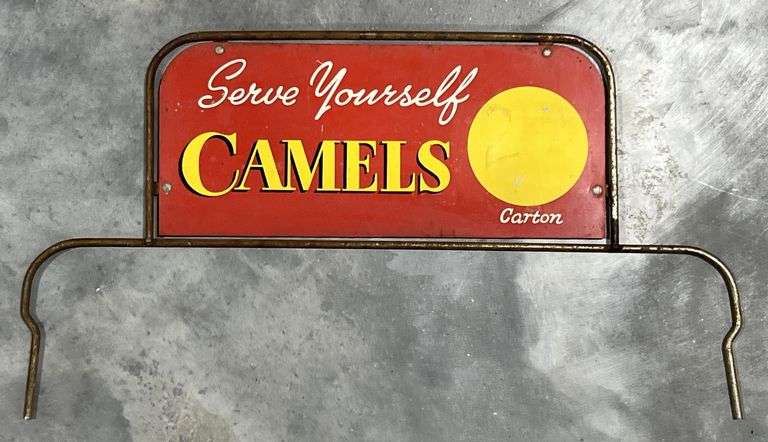Camels Cigarettes "Serve Yourself" Metal Rack Sign image