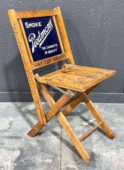 1930s Piedmont Cigarette Porcelain Backed Wooden Folding Chair image