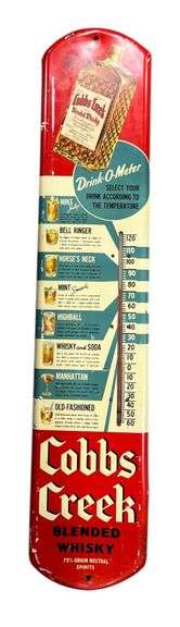 1936 Cobbs Creek Blended Whisky Metal Thermometer image