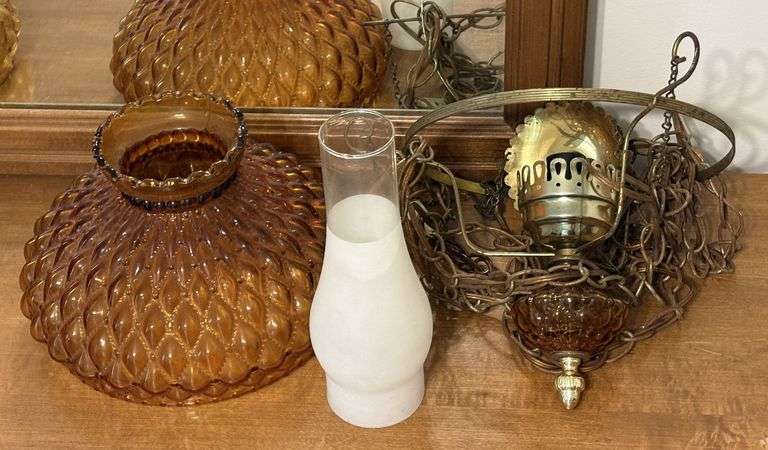 Vintage Amber Glass Hanging Lamps & Wall Décor