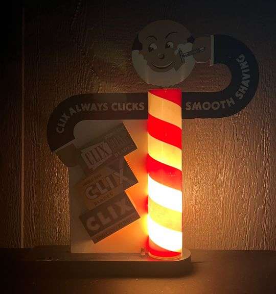 Clix Razor Blade Barber Shop Lighted Wooden Display