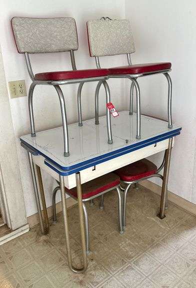 Vintage Chrome & Enamel Dinette Table with Chairs