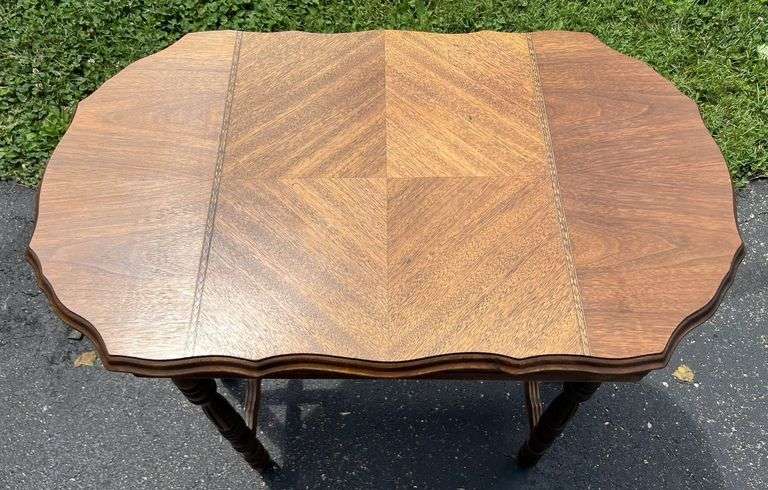 Vintage Walnut 6-Leg Inlay Occasional Table