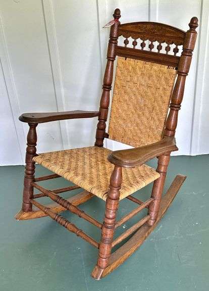 Vintage Oak Woven Bottom Rocker