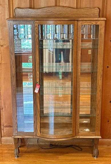 Modern Oak Lighted Display Cabinet