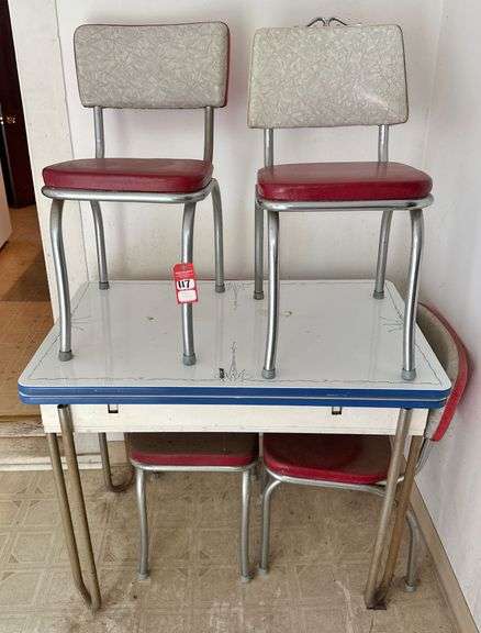 Vintage Chrome & Enamel Dinette Table with Chairs