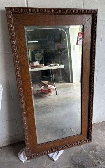 Ornate Oak Beveled Mirror