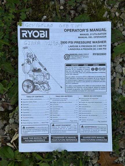 Ryobi 2800 PSI Gas Powered Pressure Washer