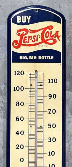 Pepsi-Cola "Big, Big Bottle" Metal Thermometer
