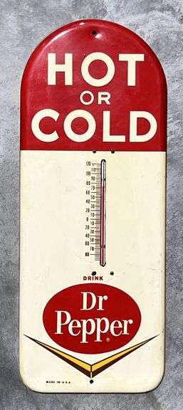 Dr. Pepper "Hot or Cold" Tombstone Style Metal Thermometer image