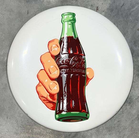 Coca-Cola "Bottle in Hand" Metal Button Sign image