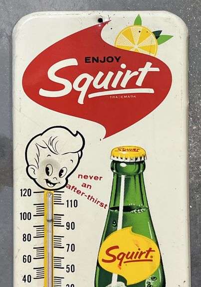 1963 Squirt Soda Metal Thermometer