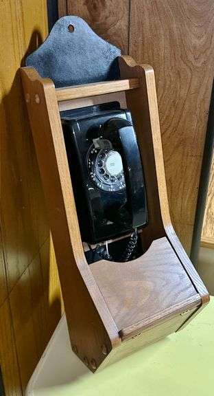 Vintage Rotary Phone with Oak Case