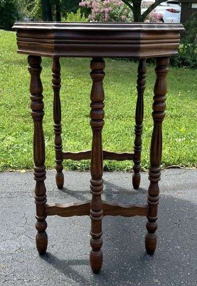 Vintage Walnut 6-Leg Inlay Occasional Table