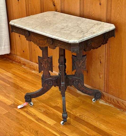 Early Walnut Decorative Marble Top Occasional Table