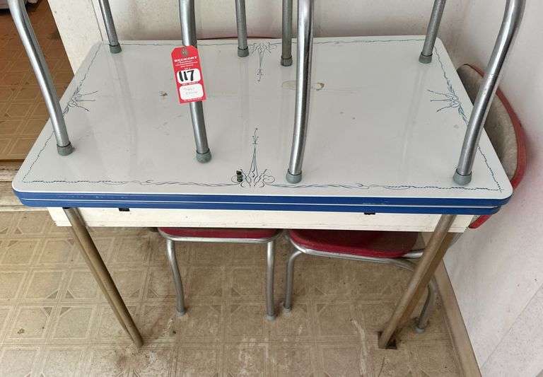 Vintage Chrome & Enamel Dinette Table with Chairs