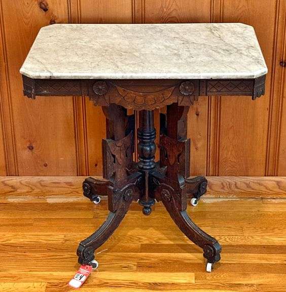 Early Walnut Decorative Marble Top Occasional Table