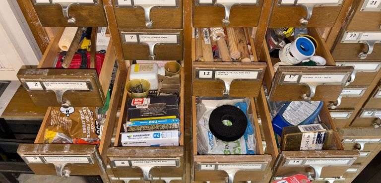 Large Wooden 60-Hole Organizer & Contents