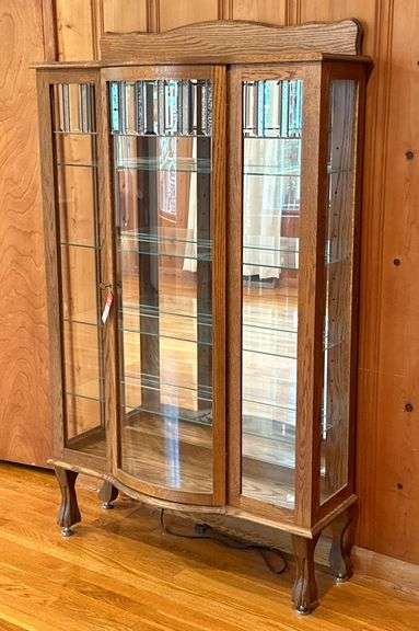 Modern Oak Lighted Display Cabinet