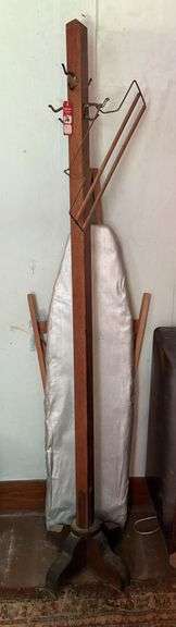 Early Oak Coat Rack & Ironing Board