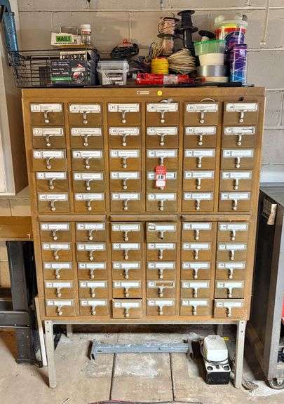 Large Wooden 60-Hole Organizer & Contents