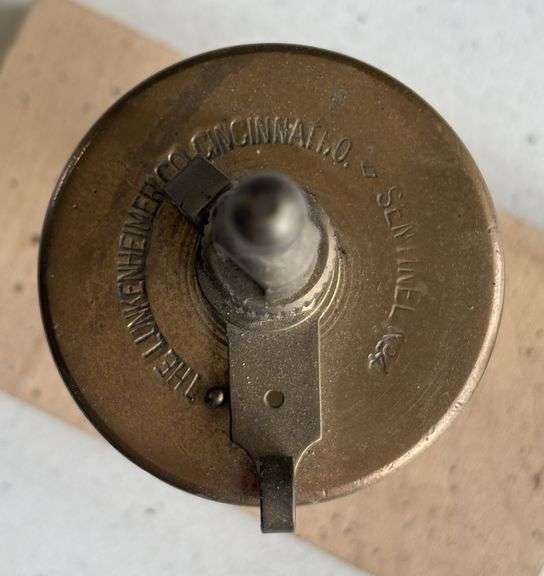 Vintage Brass Single Chime Whistle & Lunkenheimer Glass Oiler