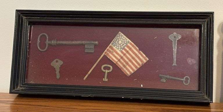 Copper Minnow Bucket & Framed Brass Key Display