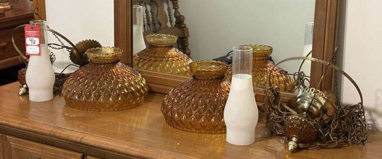 Vintage Amber Glass Hanging Lamps & Wall Décor