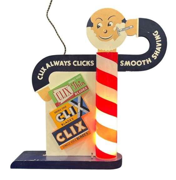 Clix Razor Blade Barber Shop Lighted Wooden Display image