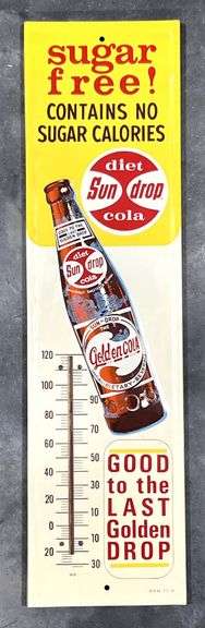 1963 Sun Drop Golden Cola Metal Thermometer image