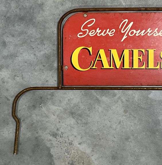 Camels Cigarettes "Serve Yourself" Metal Rack Sign