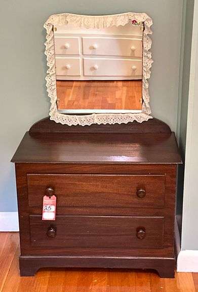 Early Child's Size Walnut Dresser with Mirror