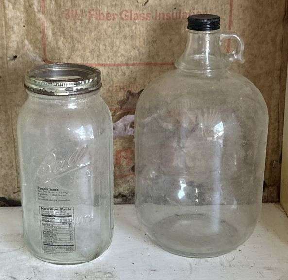 Early Woven Basket & Glass Jars