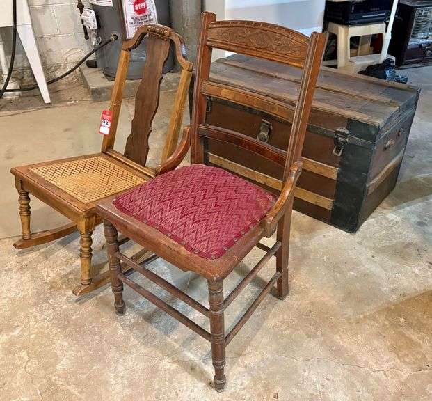 Vintage Chairs & Steamer Trunk