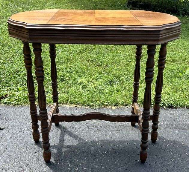 Vintage Walnut 6-Leg Inlay Occasional Table