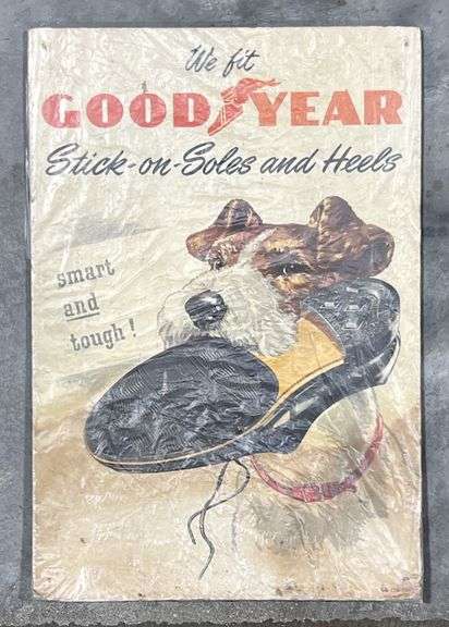 1953 Good Year "Stick-On-Soles and Heels" Carboard Sign image