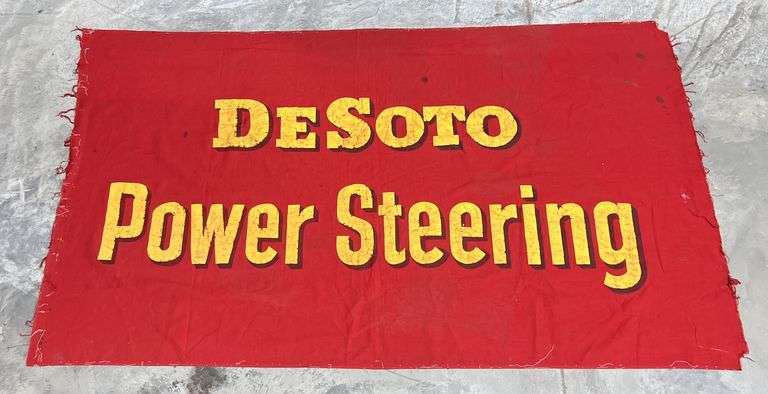 1930-40s Era DeSoto "Power Steering" Cloth Banner Display image