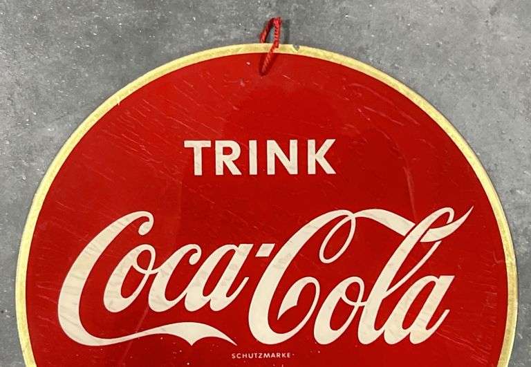 Coca-Cola "Trink Coca-Cola" Eiskalt German Glass Badge Sign